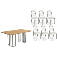 Sala De Jantar Duina Com Tampo De Madeira 160cm E 6 Cadeiras Noruega Niquel Freijó Courano Branco - 1