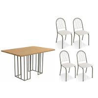 Sala De Jantar Duina Com Tampo De Madeira 136cm E 4 Cadeiras Noruega Niquel Freijó Courano Branco - 1