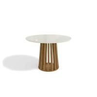 Mesa Para Cozinha Lavanda Com Tampo Madeirado Com Vidro 105x105cm Nogueira Off White Vidro Off White Kappesberg - 1