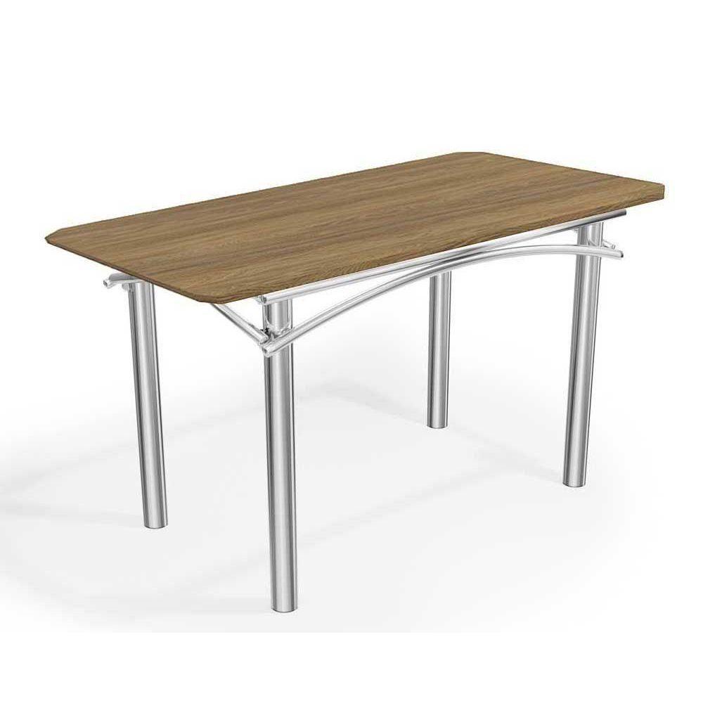 Mesa Para Cozinha Elba Aço Com Tampo Madeirado 136x90cm Cromada Nogueira Kappesberg - 1