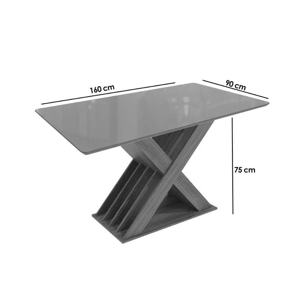 Mesa Para Cozinha Graviola Com Tampo Madeirado Com Vidro 90x160cm Nogueira Preto Fosco Vidro Preto Kappesberg - 3