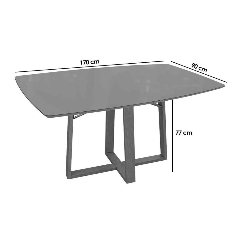 Mesa Para Cozinha Elma Madeira Maciça Com Tampo Madeirado Com Vidro 90x170cm Carvalho Preto Fosco Vidro Preto Kappesberg - 2