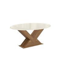 Mesa Para Cozinha Amora Com Tampo Madeirado Com Vidro 105x180cm Nogueira Off White Vidro Off White Kappesberg - 1