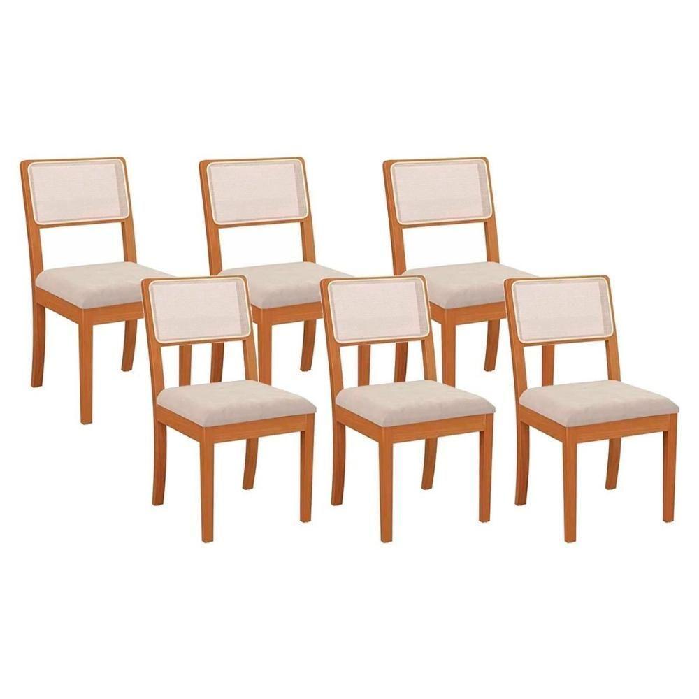 Kit 2 Cadeiras Sala Jantar Lola 6 Un Carvalho Linho Bege Tela Bege A058a - 1