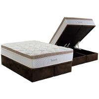 Conjunto Box Baú King: Colchão Espuma Herval Molas Ensacadas Toronto + Base Crc Suede Brown (193x203) - 1