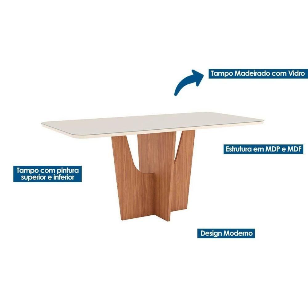 Mesa Para Cozinha Vértice Sc88 Com Tampo Madeirado Com Vidro Curvo 180x90cm Nature Off White Henn - 2