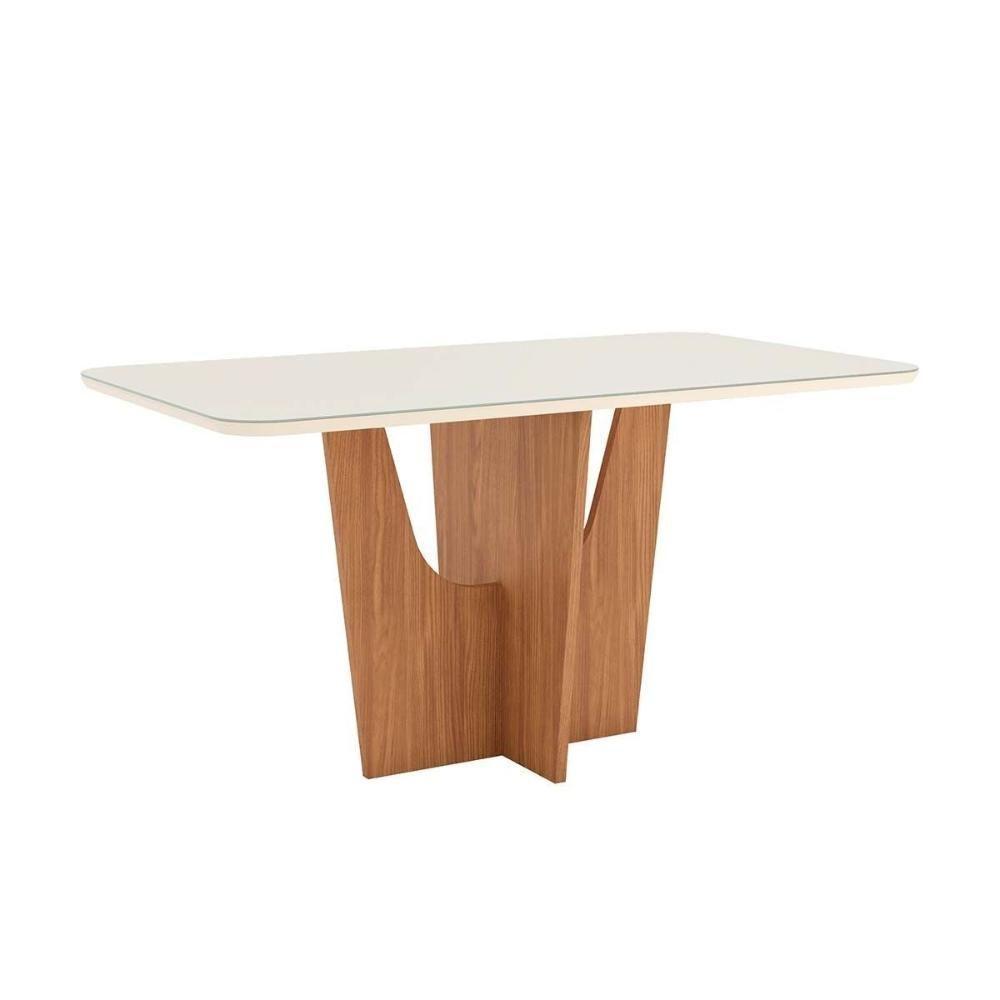 Mesa Para Cozinha Vértice Sc88 Com Tampo Madeirado Com Vidro Curvo 180x90cm Nature Off White Henn - 4