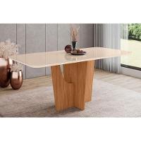 Mesa Para Cozinha Vértice Sc88 Com Tampo Madeirado Com Vidro Curvo 180x90cm Nature Off White Henn - 1