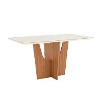 Mesa Para Cozinha Vértice Sc88 Com Tampo Madeirado Com Vidro Curvo 180x90cm Nature Off White Henn