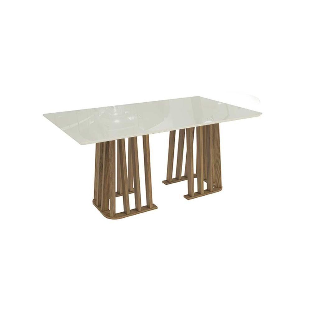 Mesa Para Cozinha Alteia Com Tampo Madeirado Com Vidro 160x90cm Nogueira Off White Kappesberg - 1