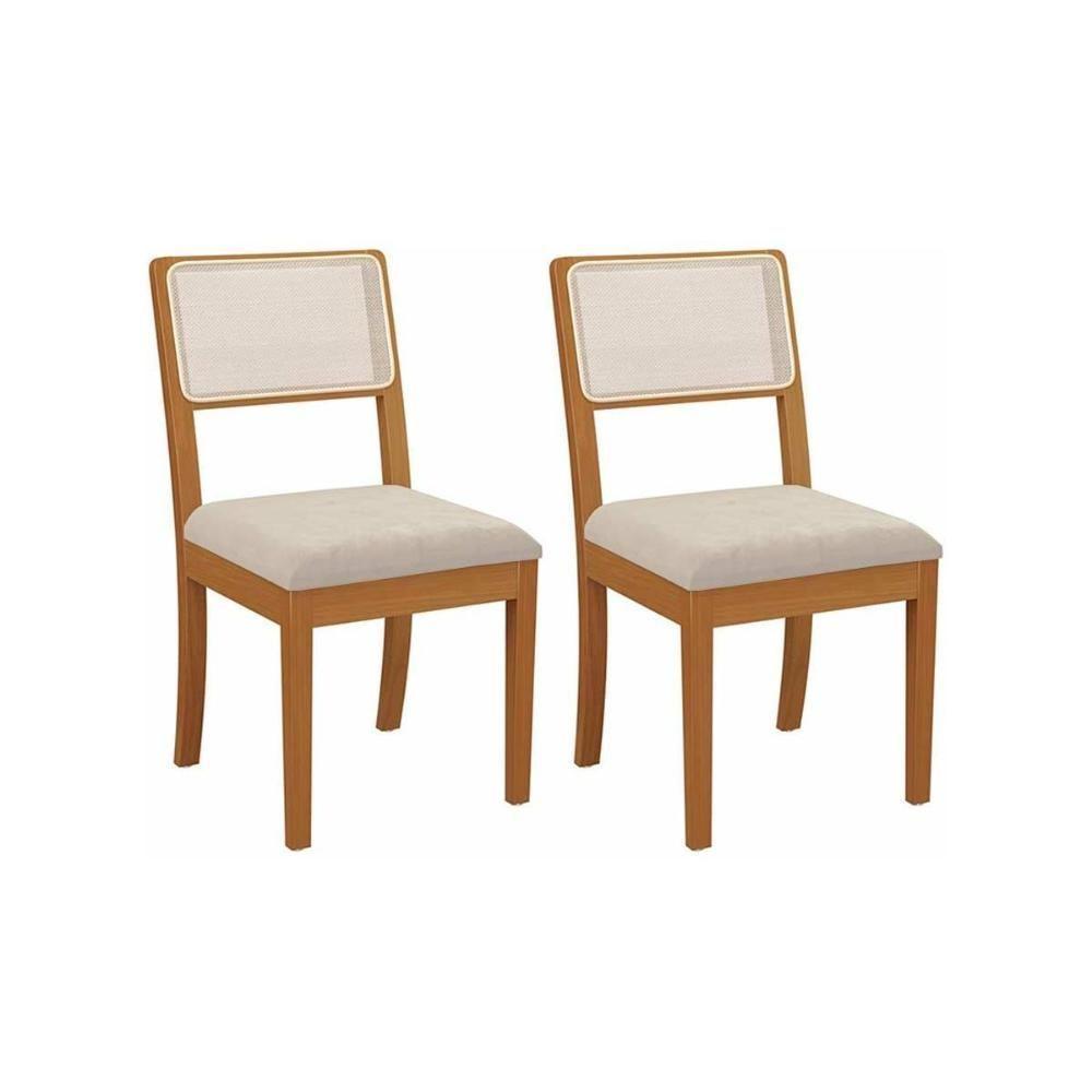 Kit 2 Cadeiras Sala Jantar Lola 2cmm004ca Madeira Maciça 2 Un Carvalho Linho Cinza Tela Bege - 1