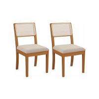 Kit 2 Cadeiras Sala Jantar Lola 2cmm004ca Madeira Maciça 2 Un Carvalho Linho Cinza Tela Bege - 1