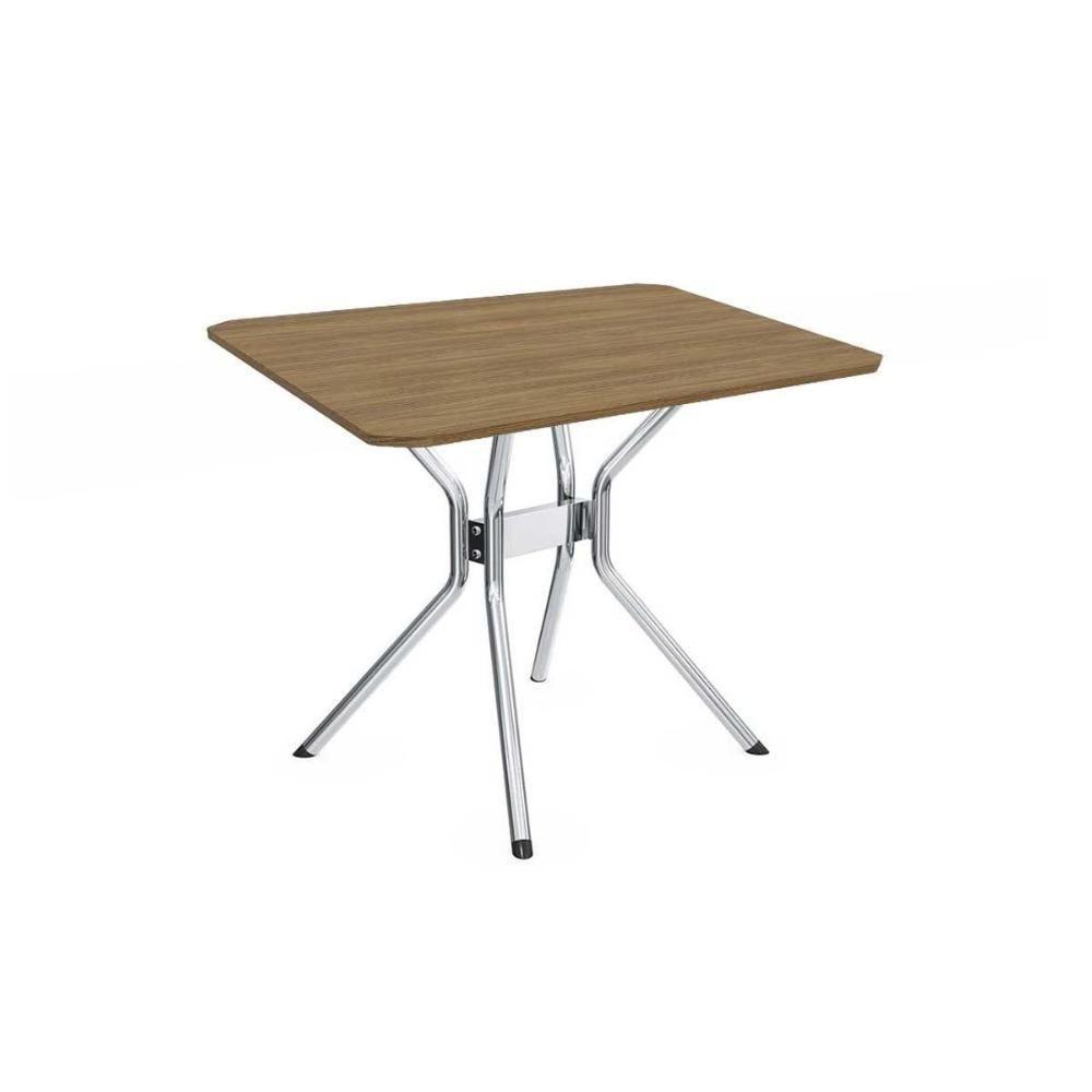 Mesa Para Cozinha Loire Aço Com Tampo Madeirado 90x90cm Nogueira Cromada Kappesberg - 1