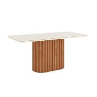 Mesa Para Cozinha Solana Sc84 Com Tampo Madeirado Com Vidro Curvo 180x90cm Nature Off White Henn