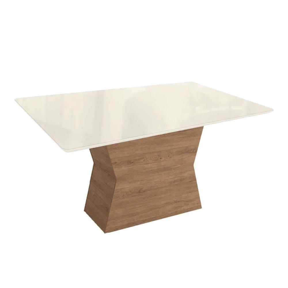 Mesa Para Cozinha Tília Com Tampo Madeirado Com Vidro 90x160cm Nogueira Off White Vidro Off White Kappesberg - 1