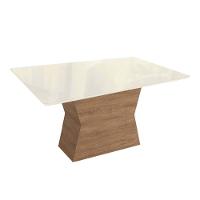 Mesa Para Cozinha Tília Com Tampo Madeirado Com Vidro 90x160cm Nogueira Off White Vidro Off White Kappesberg - 1