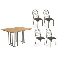 Sala De Jantar Duina Com Tampo De Madeira 136cm E 4 Cadeiras Holanda Niquel Freijó Courano Marrom - 1