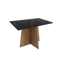 Mesa Para Cozinha Lótus Com Tampo Madeirado Com Vidro 90x160cm Nogueira Preto Fosco Vidro Preto Kappesberg - 1