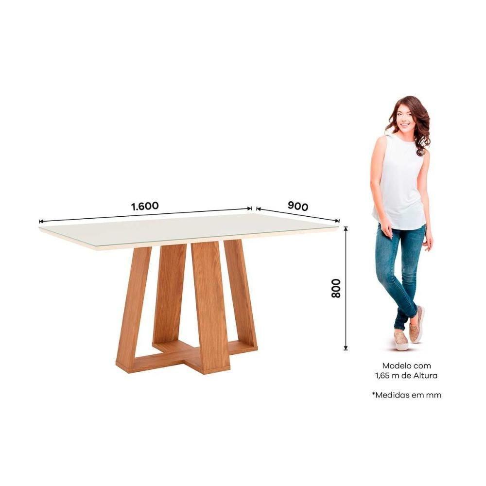Mesa Para Cozinha Lins Sc93 Com Tampo Madeirado Com Vidro Reto 160x90cm Nature Off White Henn - 3