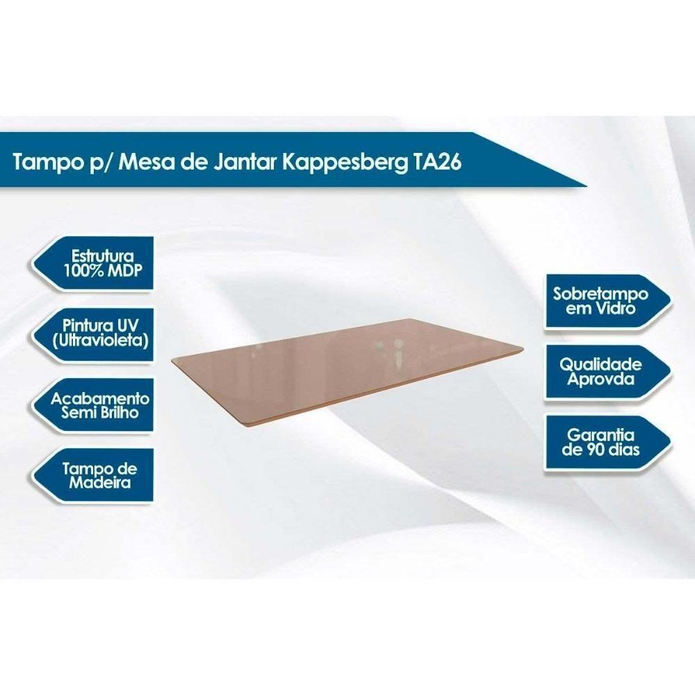 Mesa Para Cozinha Lótus Com Tampo Madeirado Com Vidro 90x160cm Nogueira Off White Vidro Off White Kappesberg - 3