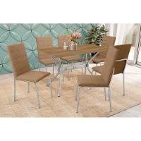 Conjunto Mesa Sala Jantar Loire Com Tampo De Madeira 160cm E 6 Cadeiras Amsterdã Cromada Capuccino Kappesberg - 1