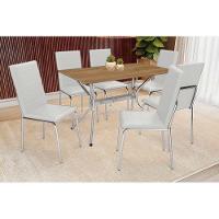 Conjunto Mesa Sala Jantar Loire Com Tampo De Madeira 160cm E 6 Cadeiras Amsterdã Cromada Branco 106 Kappesberg - 1