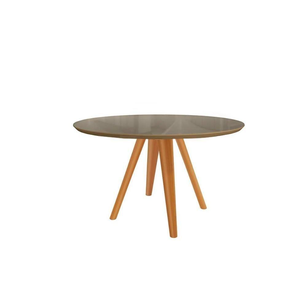 Mesa Para Cozinha Duna Madeira Maciça Com Tampo Madeirado Com Vidro 120x120cm Carvalho Bronze Kappesberg - 1