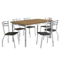 Conjunto Mesa Sala Jantar Reno Com Tampo Madeira 160cm E 6 Cadeiras Portugal Cromada Branco 106 Kappesberg - 5