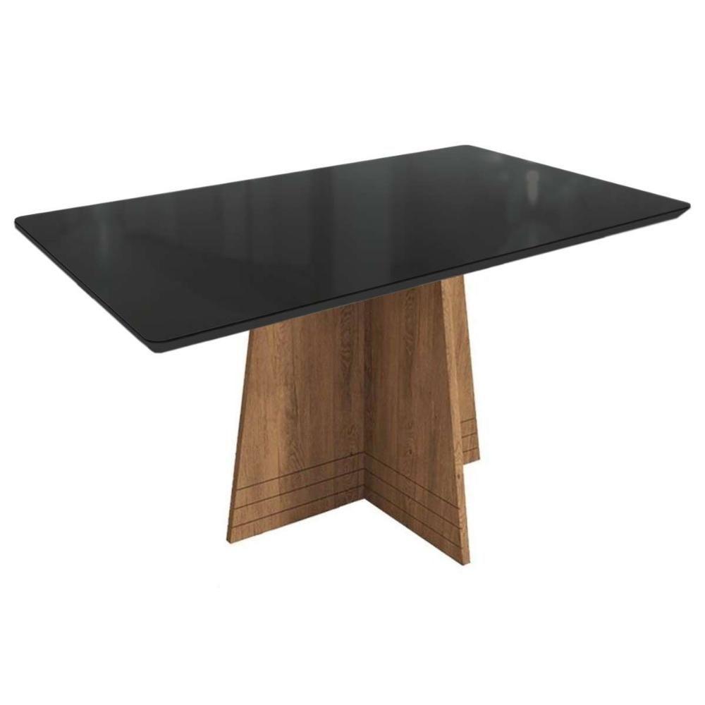 Mesa Para Cozinha Lótus Com Tampo Madeirado Com Vidro 160x90cm Freijó Preto Fosco Kappesberg - 1