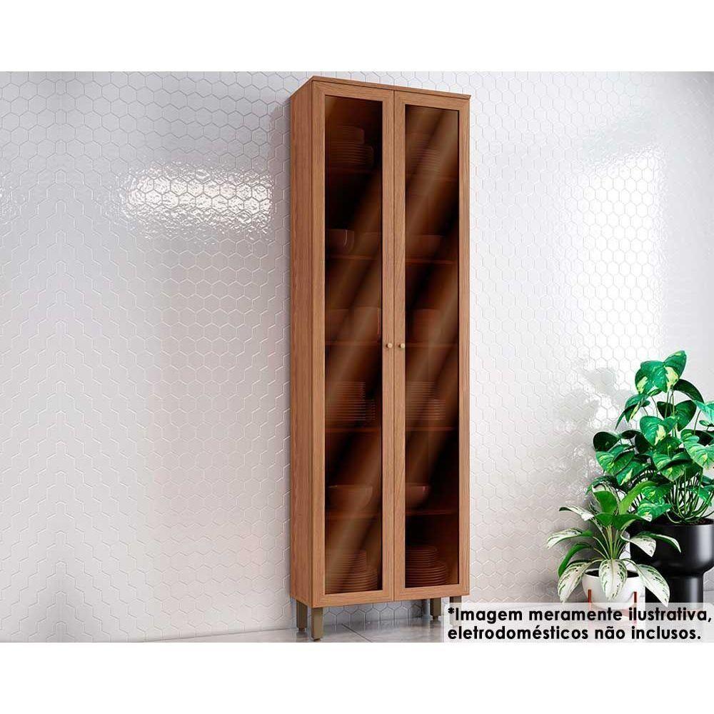 Cristaleira Sala Jantar Requinte Com 2 Portas Com Vidro 71x230cm Flex Nature Nature Ou Areia - 1