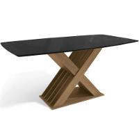 Mesa Para Cozinha Graviola Com Tampo Madeirado Com Vidro 90x170cm Nogueira Preto Fosco Vidro Preto Kappesberg - 1