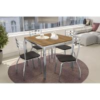Conjunto Mesa Sala Jantar Reno Com Tampo De Madeira 90cm E 4 Cadeiras Portugal Cromada Preto 110 Kappesberg - 1