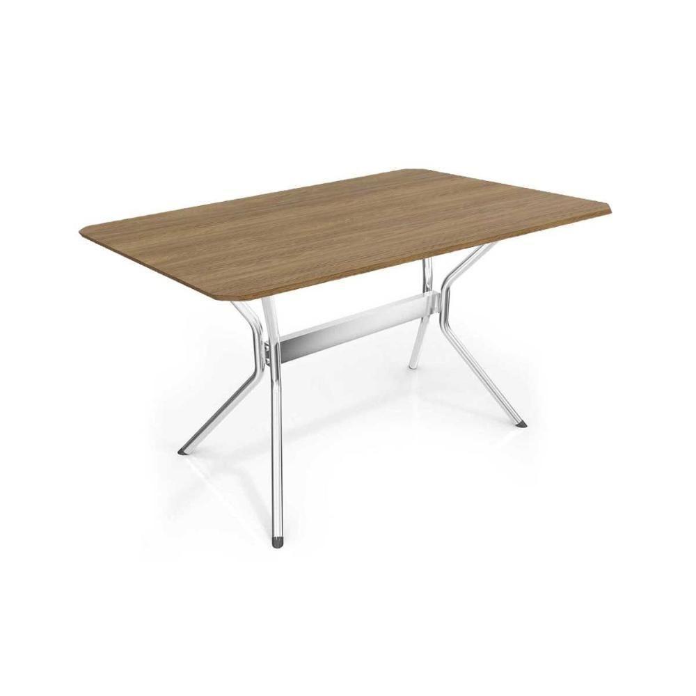 Mesa Para Cozinha Loire Aço Com Tampo Madeirado 136x90cm Cromada Nogueira Kappesberg - 1