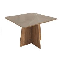 Mesa Para Cozinha Lótus Com Tampo Madeirado Com Vidro 105x105m Freijo Bronze Kappesberg - 1