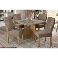 Mesa Para Cozinha Lótus Com Tampo Madeirado Com Vidro 105x105m Freijo Bronze Kappesberg - 3