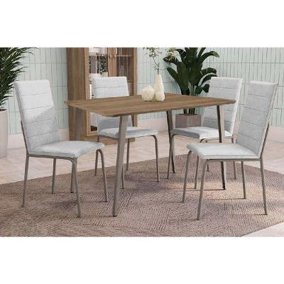 Conjunto Mesa Sala Jantar Iguaçu Com Tampo De Madeira 90cm E 4 Cadeiras Amsterdã Niquel Branco 106 Kappesberg