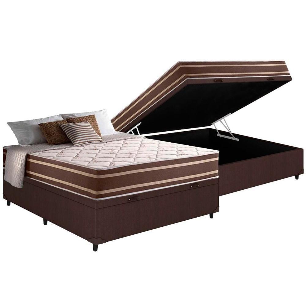 Cama Box Baú Casal: Colchão Molas Ensacadas Superlastic Duo Sono + Base Crc Courano Brown (138x188) - 1