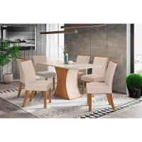 Conjunto Mesa Sala Jantar Luiza Com Tampo De Vidro 160x90cm E 6 Cadeiras Vita Nature Off White Linho Bege Henn - 1