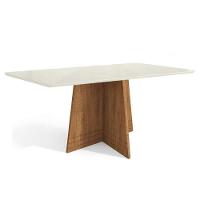 Mesa Para Cozinha Lótus Com Tampo Madeirado Com Vidro 80x120cm Freijó Off White Kappesberg - 1