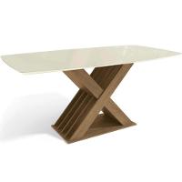 Mesa Para Cozinha Graviola Com Tampo Madeirado Com Vidro 90x170cm Nogueira Off White Vidro Off White Kappesberg - 1