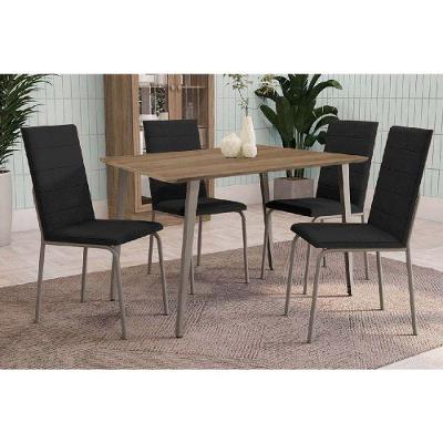 Conjunto Mesa Sala Jantar Iguaçu Com Tampo De Madeira 90cm E 4 Cadeiras Amsterdã Niquel Preto 110 Kappesberg