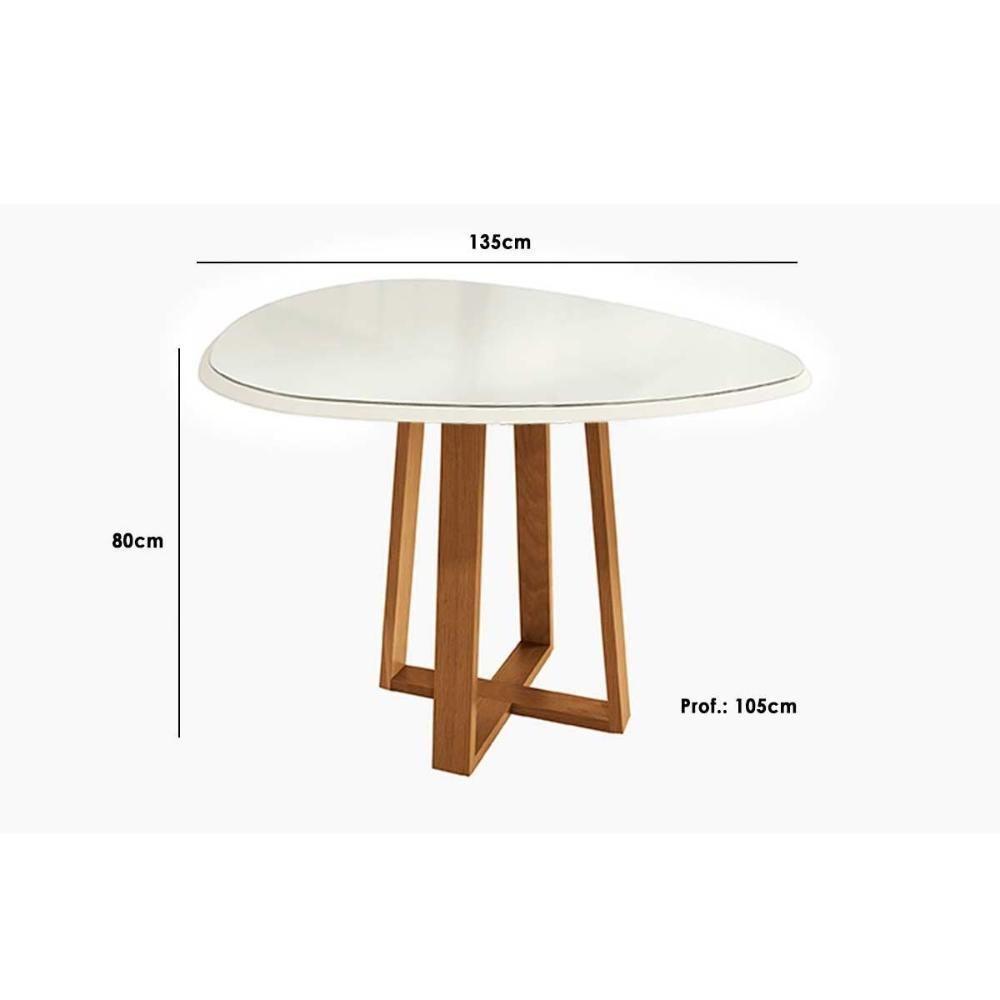 Mesa Para Cozinha Elma Madeira Maciça Com Tampo Madeirado Com Vidro 135x105cm Carvalho Off White Kappesberg - 2