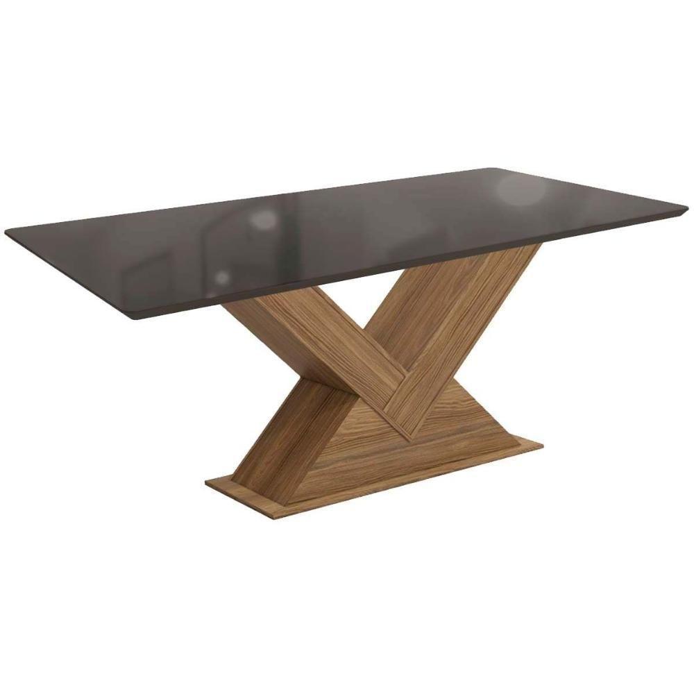 Mesa Para Cozinha Amora Com Tampo Madeirado Com Vidro 90x160cm Nogueira Preto Fosco Vidro Preto Kappesberg - 1