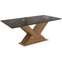 Mesa Para Cozinha Amora Com Tampo Madeirado Com Vidro 90x160cm Nogueira Preto Fosco Vidro Preto Kappesberg - 1