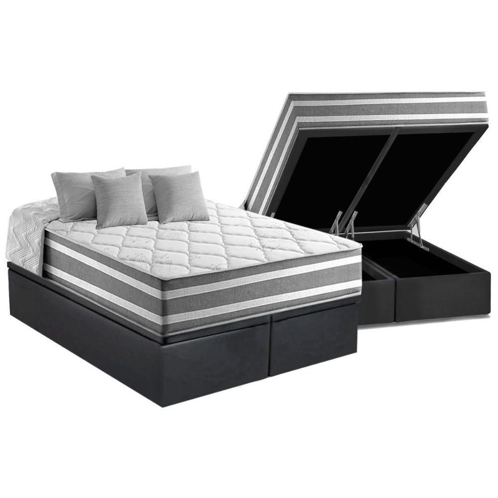 Cama Box Baú Queen: Colchão Molas Ensacadas Duo Sono + Base Crc Suede Gray (158x198) - 1