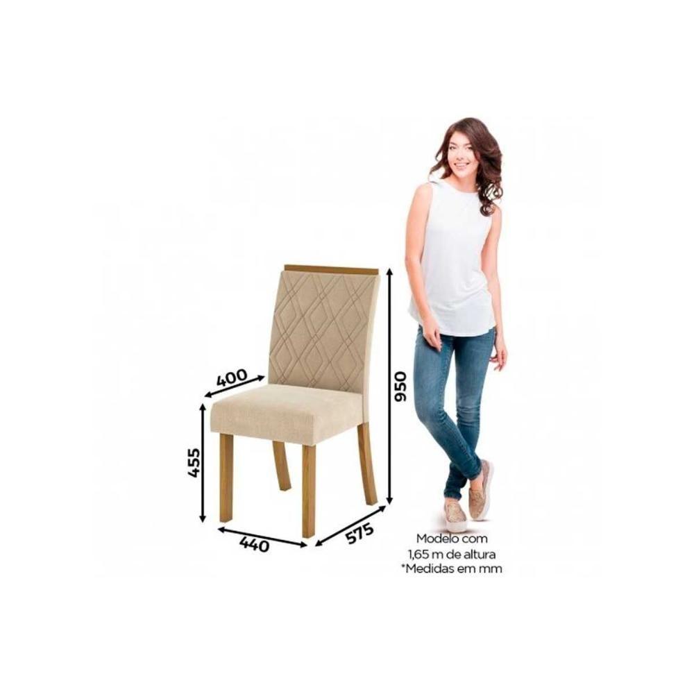 Conjunto Mesa Sala Jantar Natalí Com Tampo Madeirado Com Vidro Reto 160x90cm E 6 Cadeiras Vita Nature Linho Henn - 4