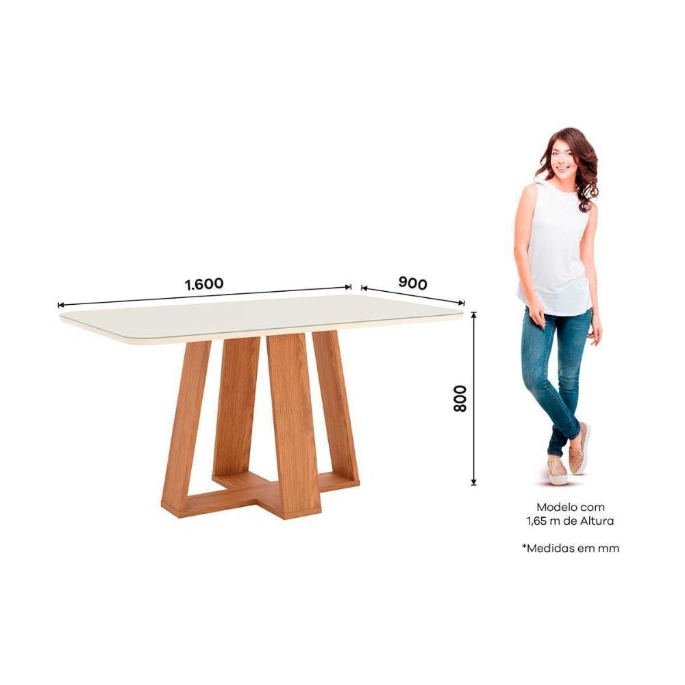Mesa Para Cozinha Lins Sc92 Com Tampo Madeirado Com Vidro Curvo 160x90cm Nature Off White Henn - 2