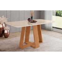 Mesa Para Cozinha Lins Sc92 Com Tampo Madeirado Com Vidro Curvo 160x90cm Nature Off White Henn - 1