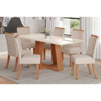 Conjunto Mesa Sala Jantar Lins Com Tampo Madeirado Com Vidro Curvo 200x90cm E 6 Cadeiras Malu Nature Linho Henn - 1