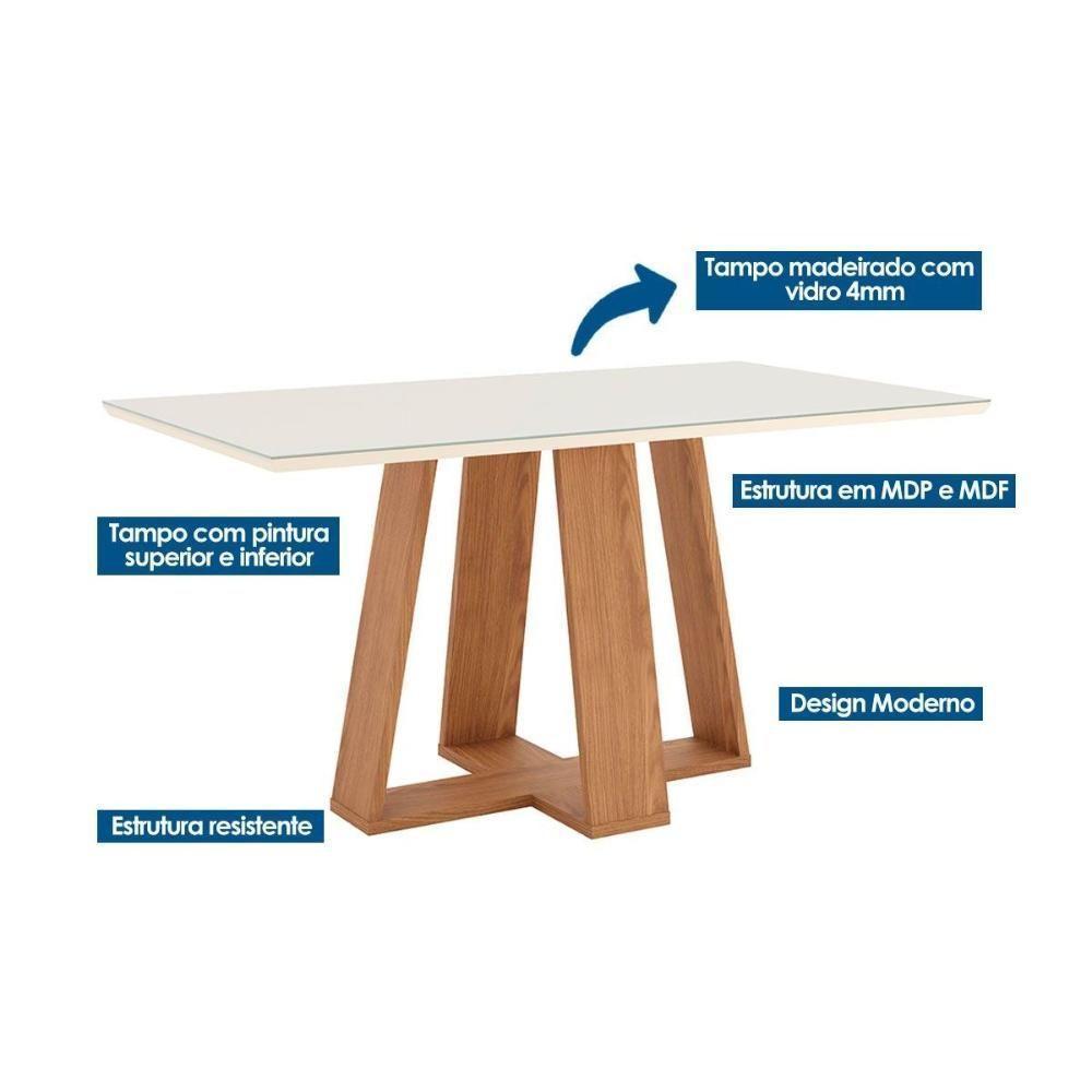 Conjunto Mesa Sala Jantar Lins Com Tampo Madeirado Com Vidro 160x90cm E 6 Cadeiras Malu Nature Linho Henn - 2